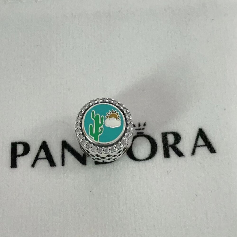 Pandora Destinations Aruba Island Blue Cactus Sterling Silver Barrel Charm